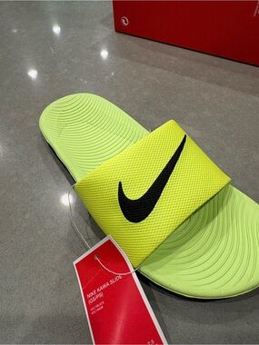 Nike Neon Yellow Foam Slides - Kids